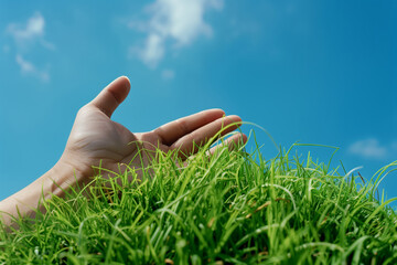 Reaching Towards the Sky: Hand Building a Grassy Panorama on a Sunny Day