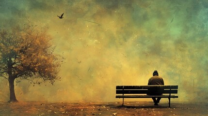 A man sits on a bench in a park
