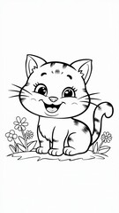 Fototapeta premium A cute cat is sitting in a field of flowers
