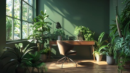 Modern empty blank interior office room for work, Mockup Frame-Minimalistic concrete coworking office