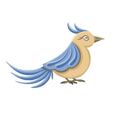 Little blue bird with a crest, hand drawn vector