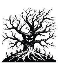 Silhouette Spooky And Scary Halloween Monster Evil Tree Vector Illustration