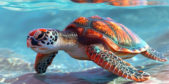sea turtle 3D animation cartoon style, colorful, happy, friendly, 3d cartoon, nature, outdoors 