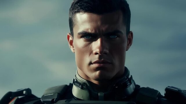 The super soldiers sharp jawline and defined cheekbones highlight their physical perfection a result of their enhanced genes.