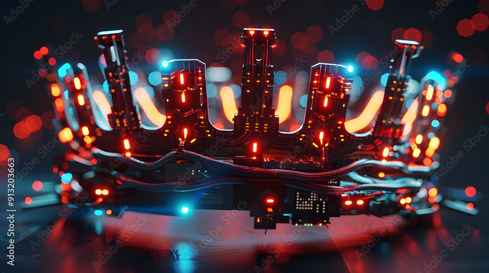 Aufkleber cyberpunk neural interface crown with glowing circuits