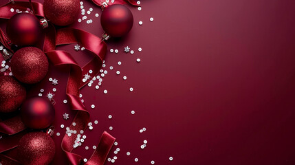Silver burgundy background sequins. New Year burgundy balls. Christmas background for design