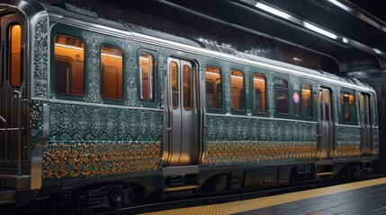 Fototapeta premium Subway Train Parked at Station