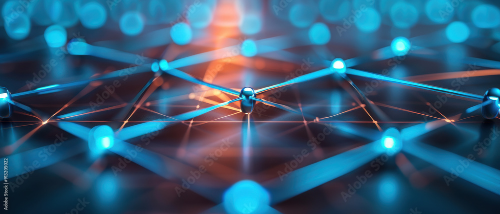 Poster abstract representation of digital connections with glowing nodes and lines, symbolizing technology 