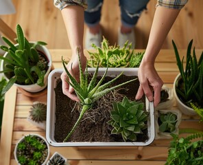 Fototapeta premium Person Holding Plant in Pot