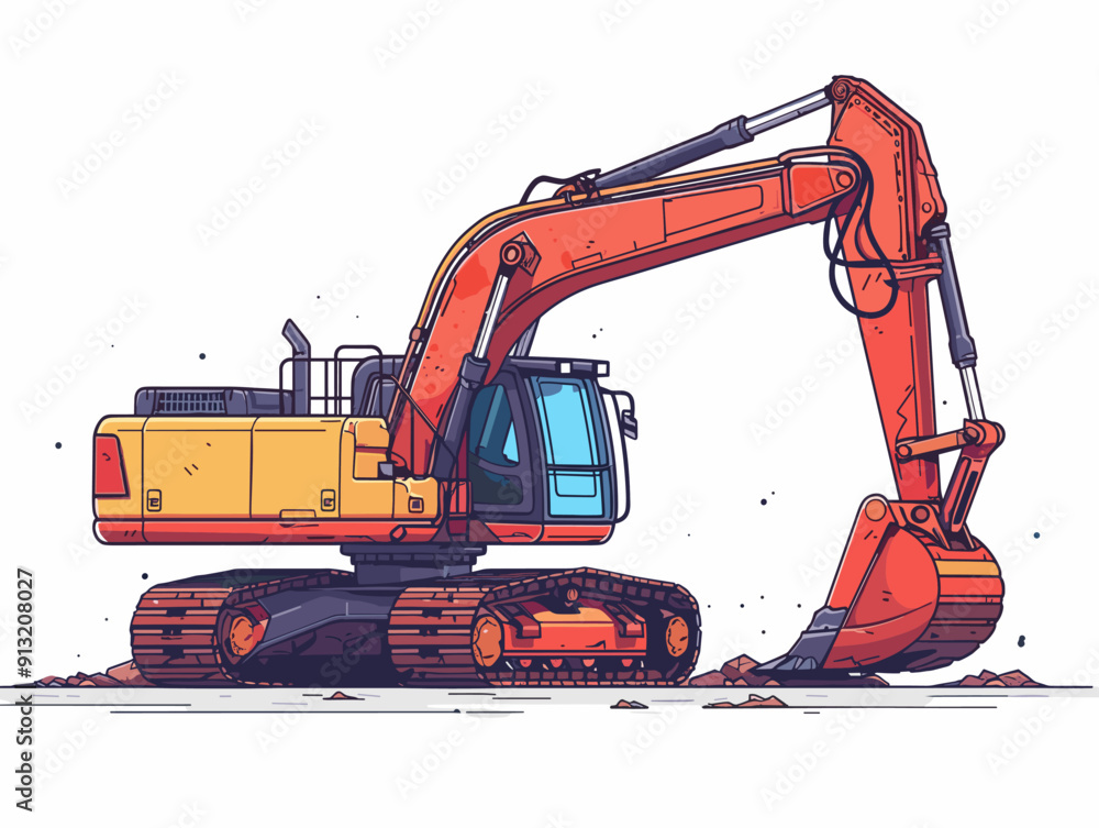 Wall mural excavator isolated on a white background. vector illustration in cartoon style