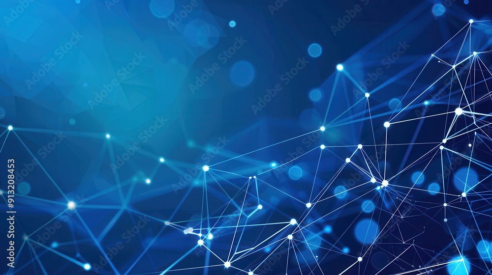 Wall mural abstract blue background with connecting lines and dots, representing technology and innovation in d