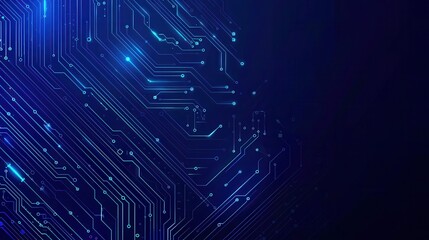 Abstract blue circuit board design with glowing lines on a dark background, representing technology and innovation.