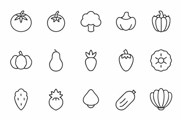 Vegetarian Fruits & Vegetables Minimal Thin Line Icon Set | Isolated on White Background
