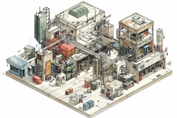 Industrial Complex With Pipes and Storage Units