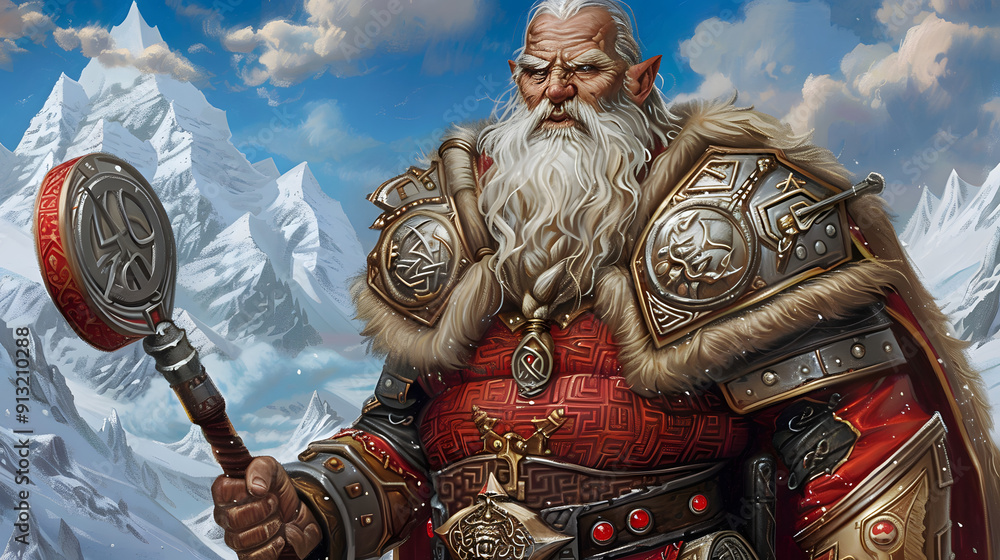Poster dwarven metalworker uses ancient rune-welding techniques on a mythical artifact deep in a mountain f