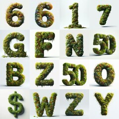 Naklejka premium Grass and moss Lettering Typeface. AI generated illustration