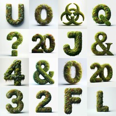 Naklejka premium Grass and moss Lettering Typeface. AI generated illustration