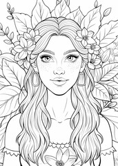 Enchanting Floral Portrait Coloring Page
