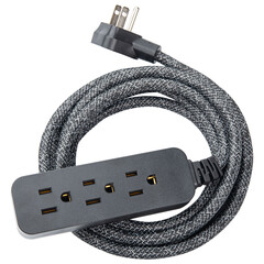 Power strip. Surge protector with 3 Outlets. Extension electric cord. Black braided cord, with flat...