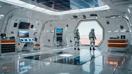 Obraz premium Man Standing in Futuristic Room