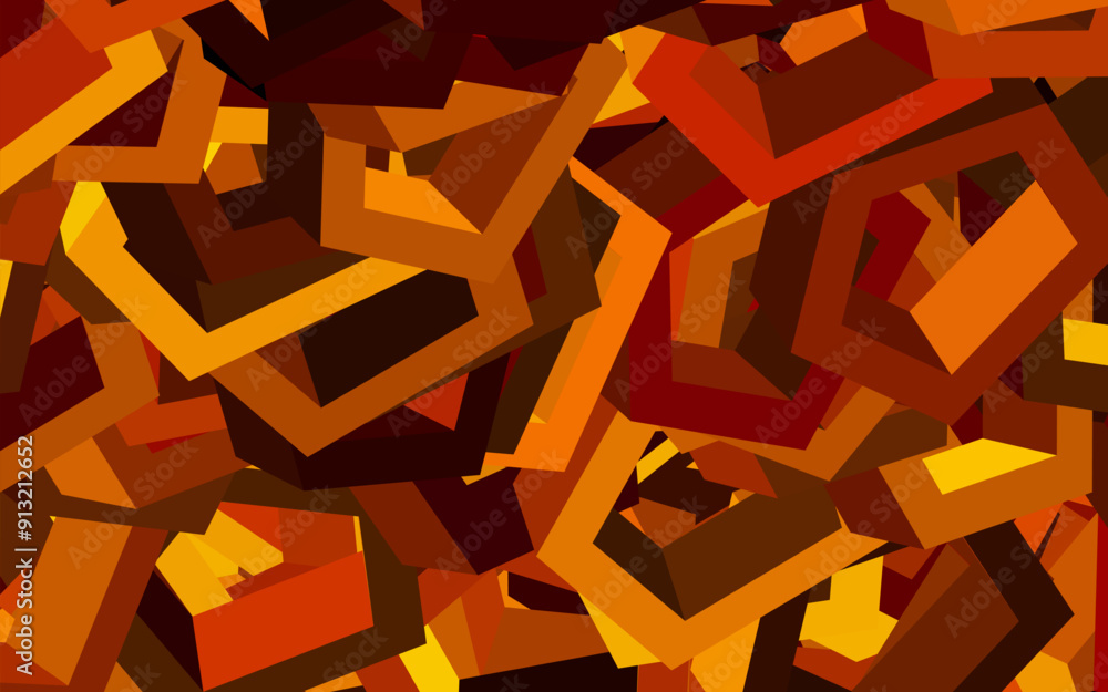 Poster dark red, yellow vector template in hexagonal style.
