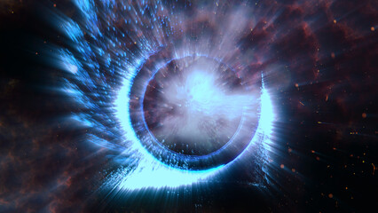 a bright, sparkling disk resembling a time portal
