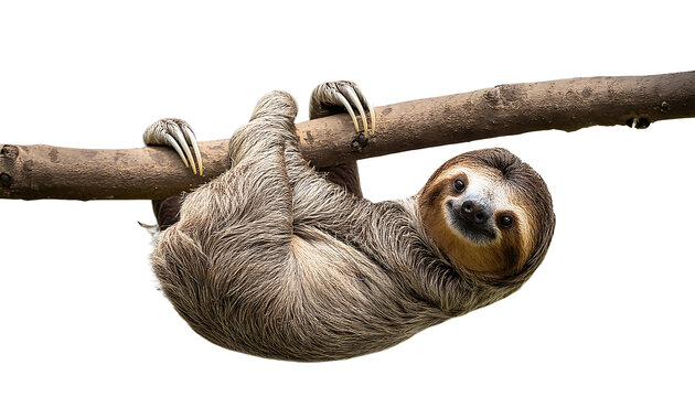  A Sloth Hanging on a Tree Branch &ndash; A sloth hanging from a tree branch, isolated on a white _1(29)