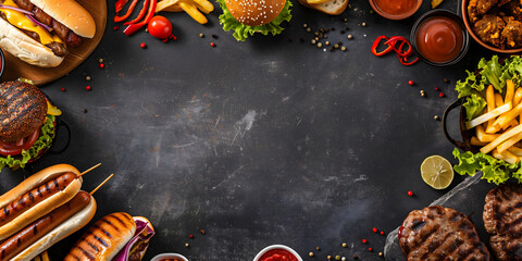 Eye-catching chalkboard background banner feature daily weekly food specials with writing space 