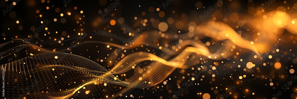 Poster a blurry image of a gold wave with a lot of sparkles. the image has a dreamy and ethereal quality to
