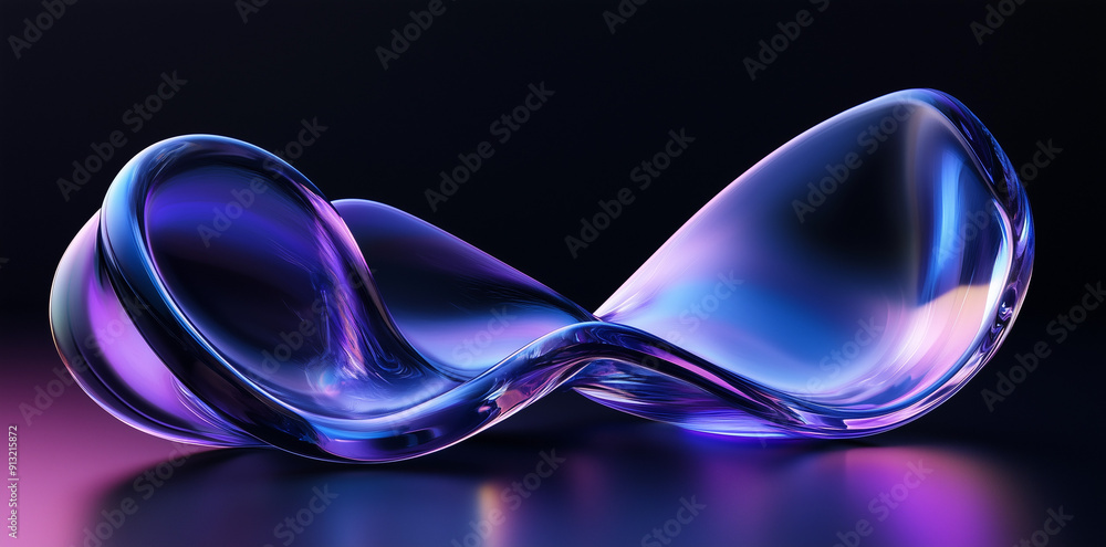 Poster abstract fluid shape with purple and blue gradient on dark background. digital 3d art illustration.