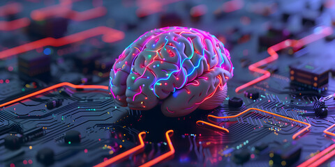 3D Digital Brain bright light dark background wallpaper Modern Brain Technology Concept 