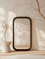 Minimalistic Photo of Designed Mirror Leaning on Wall 