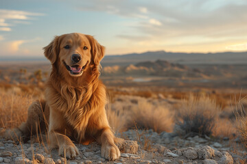 Obraz premium Golden Retriever feliche che guarda l'orrizzonte