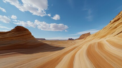 Naklejka premium Erosion processes shaping rock formations in a desert landscape.