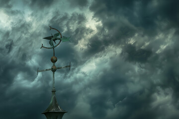 Dramatic Wind Vane Standing Strong Against Dark Stormy Skies at Dusk