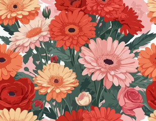 Bouquet of gerberas and roses_vector illustration 