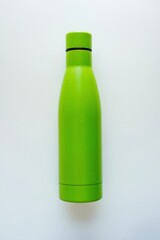 Green Stainless Steel Water Bottle on white background Mockup