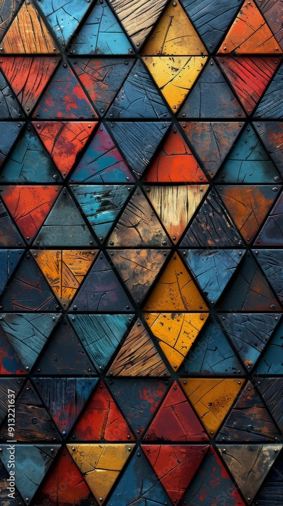Poster multicolored wall with square pattern