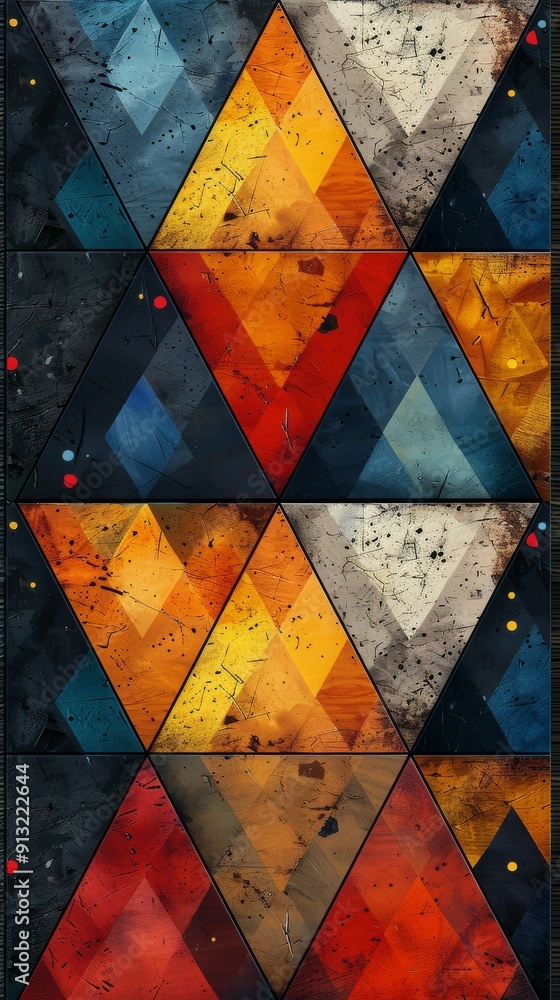 Poster multicolored wall with square pattern