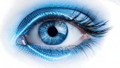 Obraz premium Closeup of a Human Eye with Blue Digital Cyber Electronic Light Technology – A close-up of _1(83)