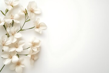 Template, blank, letterhead for invitation or congratulations, delicate light flowers and satin ribbons on white background, free space for text