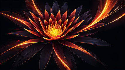 Ethereal Glow: Fiery Flower with Luminous Lines