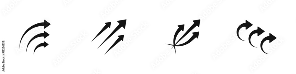 Poster black vector arrows. set of three direction arrows vector. three arrows black vector icon. business 
