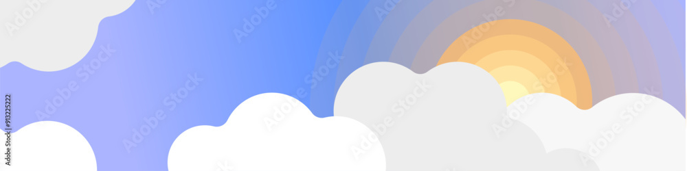 Poster vector background of the sun with clouds. day vector background. the sun is hidden behind the clouds