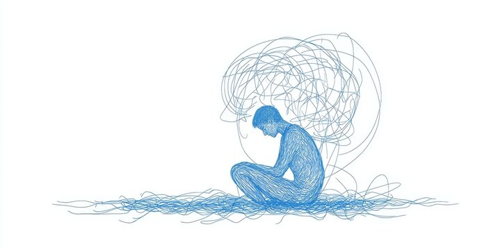 recommend clip art: Continually drawn single line illustration of a worried or confused man with one hand on the forehead, a modern line art illustration