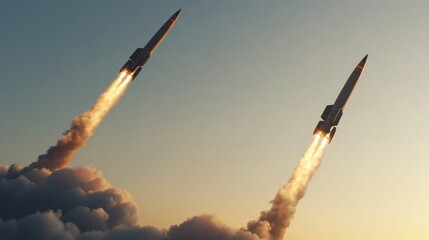 Missile Interception in Progress, Defense System, Military Technology, Rocket Launch, HighSpeed Aerospace, Strategic Weaponry