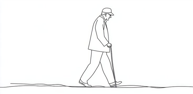 recommend clip art: Illustration with a cane of an elderly man walking continuously on a single line