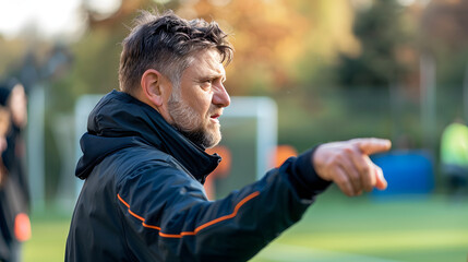A tactical coach giving instructions from the sideline.