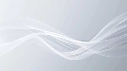 Elegant soft white waves gracefully flow across a light gray background, creating a serene and calming atmosphere.