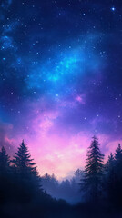 Naklejka premium phone wallpaper with a forest and a pink and blue starry nightsky